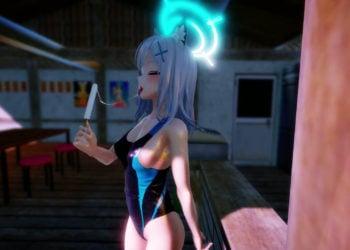 [玲萌] 水着シロコの身体をジロジロ見ていたら襲われておちんちんしゃぶられちゃうお話