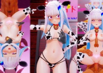 [FioraMMD] 【High quality ver+差分 / diff】【紳士HandMMD】 牛ビキニなリ〇・ヘルエスタが紳士ハンドに邪魔されながらGirls / by L*ze with Gentleman Hands